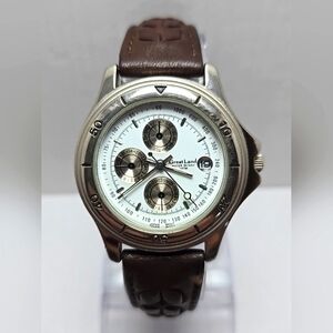 Great Land Mens Quartz Multi Dial Watch Date Brown Leather Strap New Battery